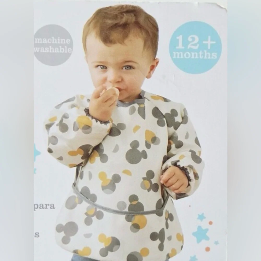 Disney Long Sleeve Bib in White, Yellow, Gray